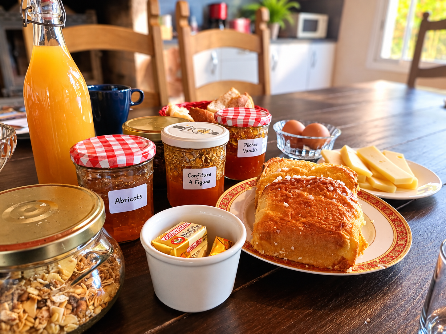Colazione servita a L'Aur Blan, Le Somail, vicino al Canal du Midi